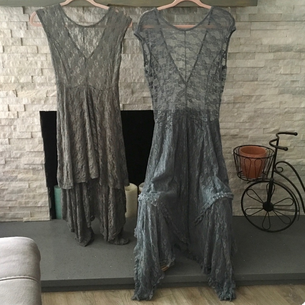 DARK GRAY BOHO LACE MAXI DRESS SIZE S/M - Picture 2 of 8